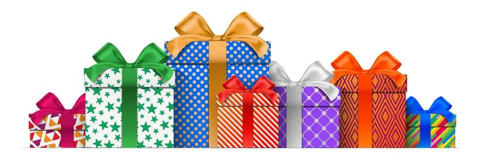 Vector gift boxes with different colorful patterns Stock Illustration