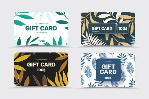 Vector gift card with tropical design, palm leaves, monstera, exotic twigs. Stock Illustration