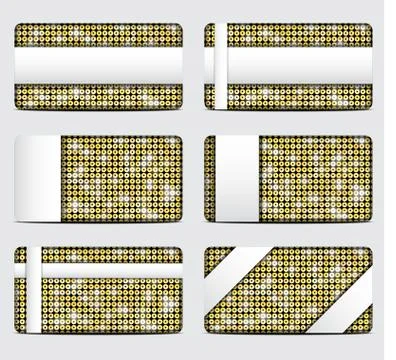 Vector gift cards with gold sequins background. Stock Illustration