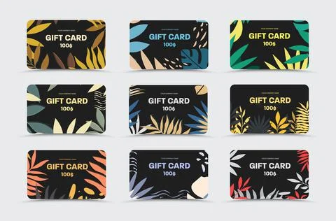 Vector gift cards mockup over black background with modern tropical design, j Stock Illustration