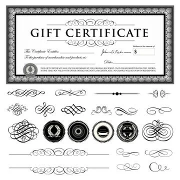 Vector gift certificate template set with ornaments Illustrazione stock