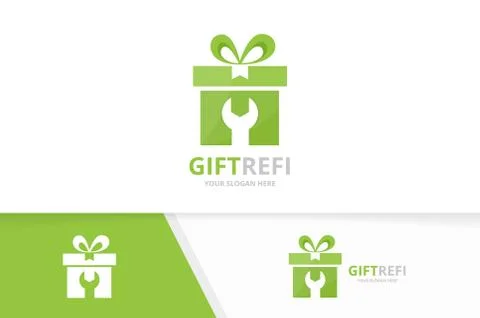 Vector gift logo combination. Present and repair symbol or icon. Unique surprise Stock Illustration
