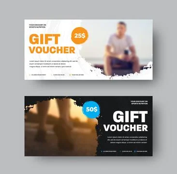 Vector gift voucher with brush stroke element, on white, black background, $2 Stock Illustration