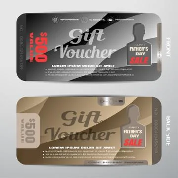Vector gift voucher for Father's Day sale with 500 dollars value on the dar.. Illustrazione stock