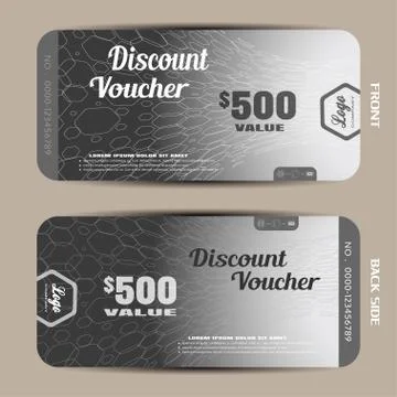 Vector gift voucher on the gradient gray background with hexagon pattern and Illustrazione stock