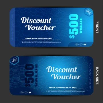 Vector gift voucher with hexagon pattern on the gradient blue background with 스톡 일러스트