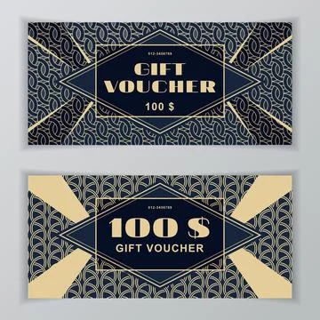 Vector gift voucher template. Art Deco style for business card for department Stock Illustration