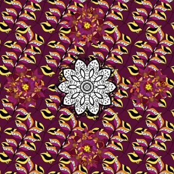 Vector gift voucher template with mandala ornament on a purple, white and black Stock Illustration