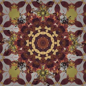 Vector gift voucher template with mandala ornament on a brown, red and white col Stock Illustration