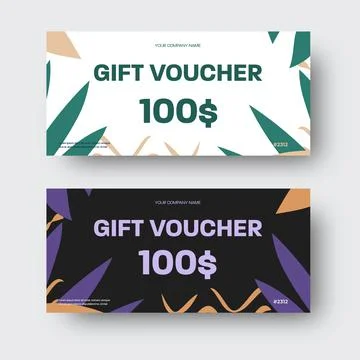 Vector gift voucher template with place for text, company, large tropical lea Stock Illustration