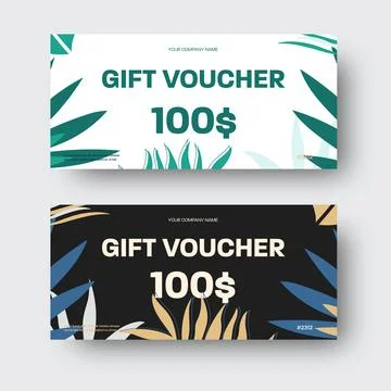 Vector gift voucher template with place for text in center, tropical leaves,  Stock Illustration