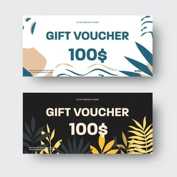 Vector gift voucher template with place for text, brand, tropical leaves, exo Stock Illustration