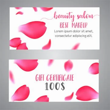 Vector gift voucher template with rose petals. business floral card template Stock Illustration