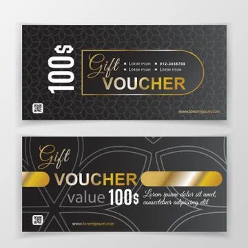 Vector gift voucher template. Universal flyer for business. luxury gold black Stock Illustration
