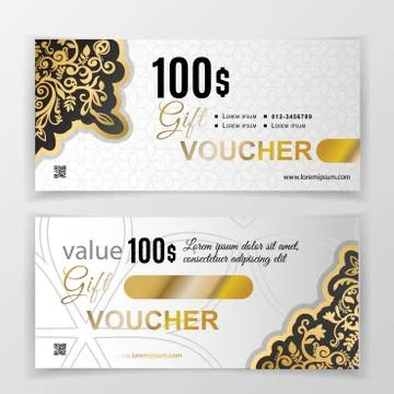 Vector gift voucher template. Universal flyer for business. luxury gold white Stock Illustration