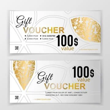 Vector gift voucher template. Universal flyer for business. luxury gold white Stock Illustration