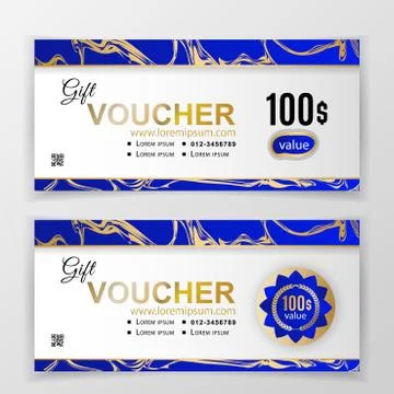 Vector gift voucher template. Universal flyer for business. luxury blue gold Stock Illustration