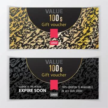 Vector gift voucher template. Universal flyer for business. luxury gold black Stock Illustration