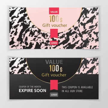 Vector gift voucher template. Universal flyer for business. luxury pink black Stock Illustration