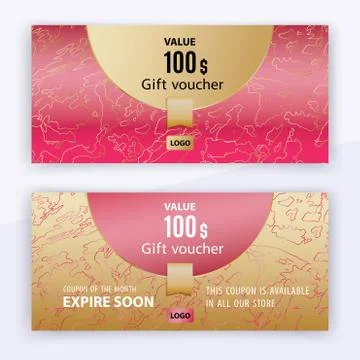Vector gift voucher template. Universal flyer for business. luxury red gold Stock Illustration