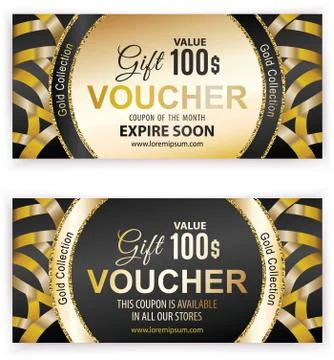 Vector gift voucher template. Universal flyer for business. luxury gold black 스톡 일러스트