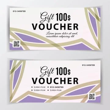 Vector gift voucher template. Universal flyer for business. beige violet vector Stock Illustration