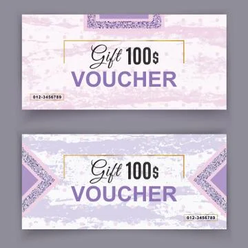 Vector gift voucher template. Universal flyer for business. luxury white violet Stock Illustration