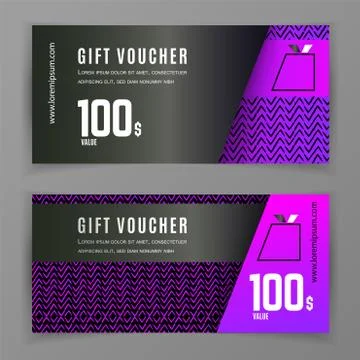 Vector gift voucher template. Universal flyer for business. Black violet design Stock Illustration