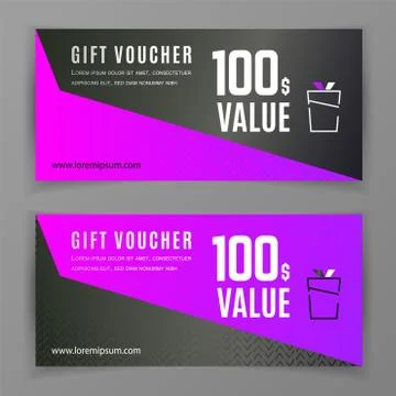 Vector gift voucher template. Universal flyer for business. Black violet design Stock Illustration