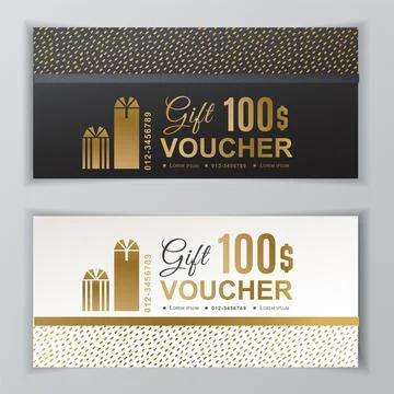 Vector gift voucher template. Universal flyer for business. luxury white black Stock Illustration