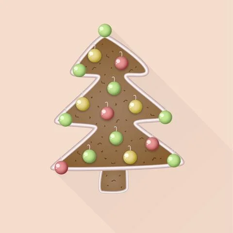 Vector ginger bread christmas tree with balls 스톡 일러스트