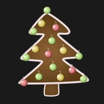 Vector ginger bread christmas tree with color balls Stock Illustration