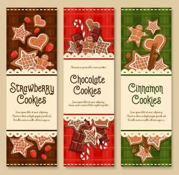 Vector gingerbread cookies and biscuits banners Illustrazione stock