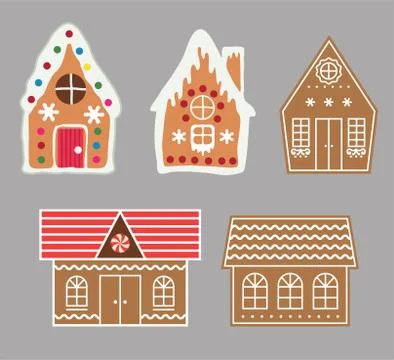 Vector gingerbread house cookie set Stock Illustration