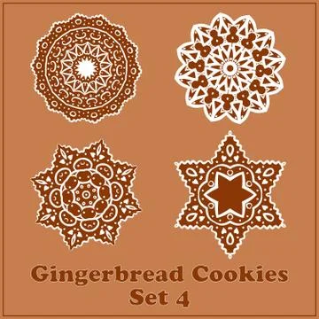 Vector Gingerbread Snowflakes Cookies Set. Merry Christmas Decor Elements. Illustrazione stock