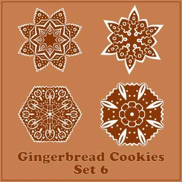 Vector Gingerbread Snowflakes Cookies Set. Merry Christmas Decor Elements. Stock Illustration