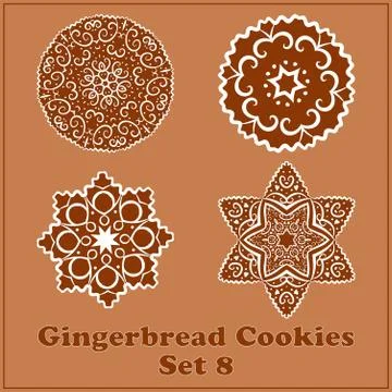 Vector Gingerbread Snowflakes Cookies Set. Merry Christmas Decor Elements. Stock Illustration