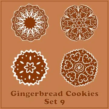 Vector Gingerbread Snowflakes Cookies Set. Merry Christmas Decor Elements. Stock Illustration