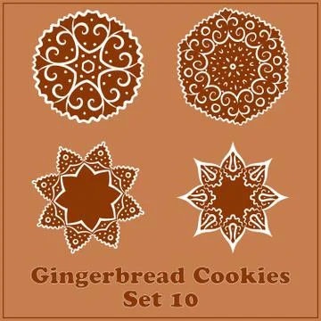 Vector Gingerbread Snowflakes Cookies Set. Merry Christmas Decor Elements. Stock Illustration