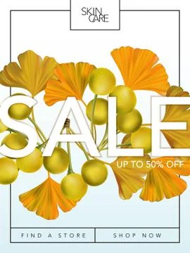 Vector Ginkgo Theme Summer, Autumn Sale Online Poster Stock Illustration