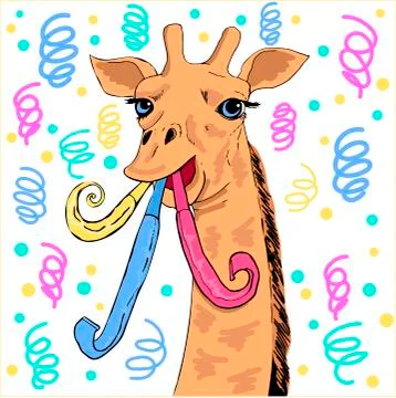 Vector giraffe celebrates birthday. Vector cartoon illustration Stock Illustration
