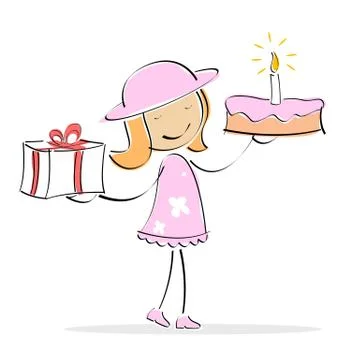 Vector girl with cake and present Stock-Illustration