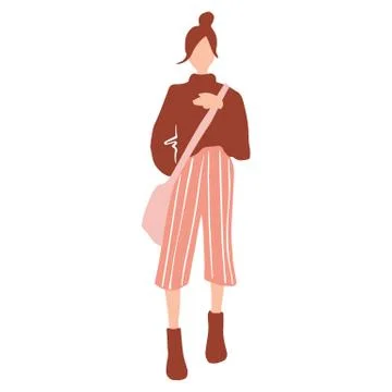 Vector girl in a flat style. Young woman with bag dressed in trendy clothes. Stock Illustration