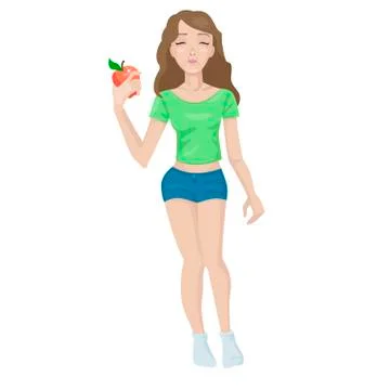 Vector girl keeps an apple in hand Stock Illustration