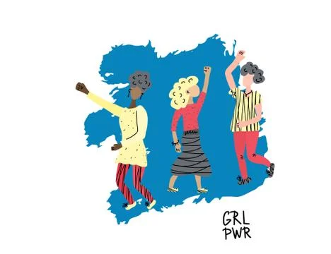 Vector girl power concept with characters. Young women in flat style. Stock Illustration