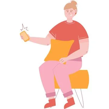 Vector girl using mobile phone app icon 库存插图