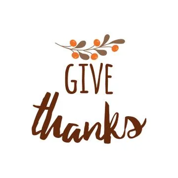 Vector Give Thanks on white background banner, logo, sign, label card floral  Stock Illustration