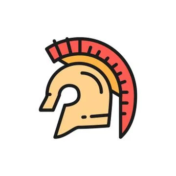 Vector gladiator warrior helmet, spartan flat color line icon. Stock-Illustration
