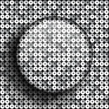 Vector glass circle on silver sequins background. Stock Illustration