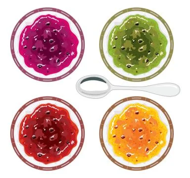 Vector  glass jars with jam and empty spoon Stock Illustration